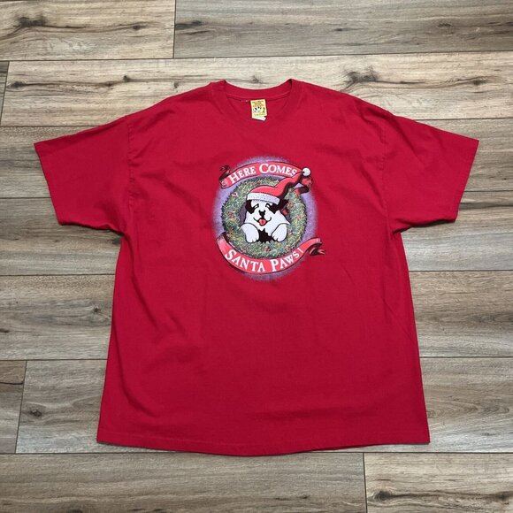 VTG Men's Big Dogs Santa Paws Logo T Shirt SZ 2XL Red Christmas 90s Cotton - Picture 1 of 9